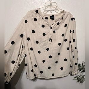 Who What Wear Black and Cream Polka Dot Blouse